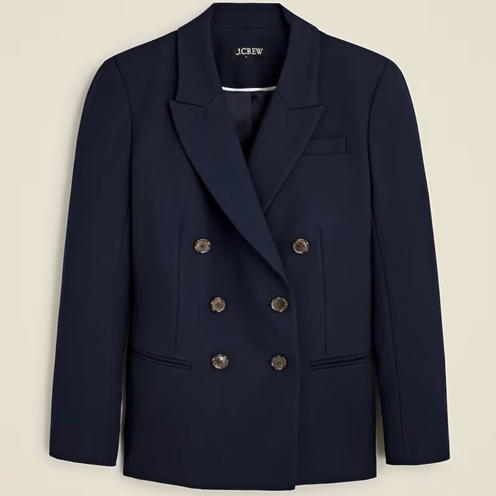J. Crew navy double breasted blazer in four-season stretch NWT